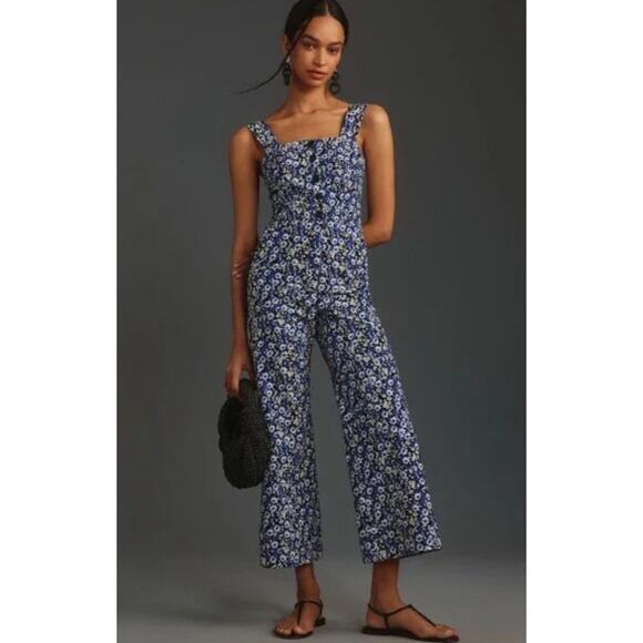 Anthropologie Maeve The Colette Button Front Floral Wide Leg Jumpsuit - Picture 1 of 5